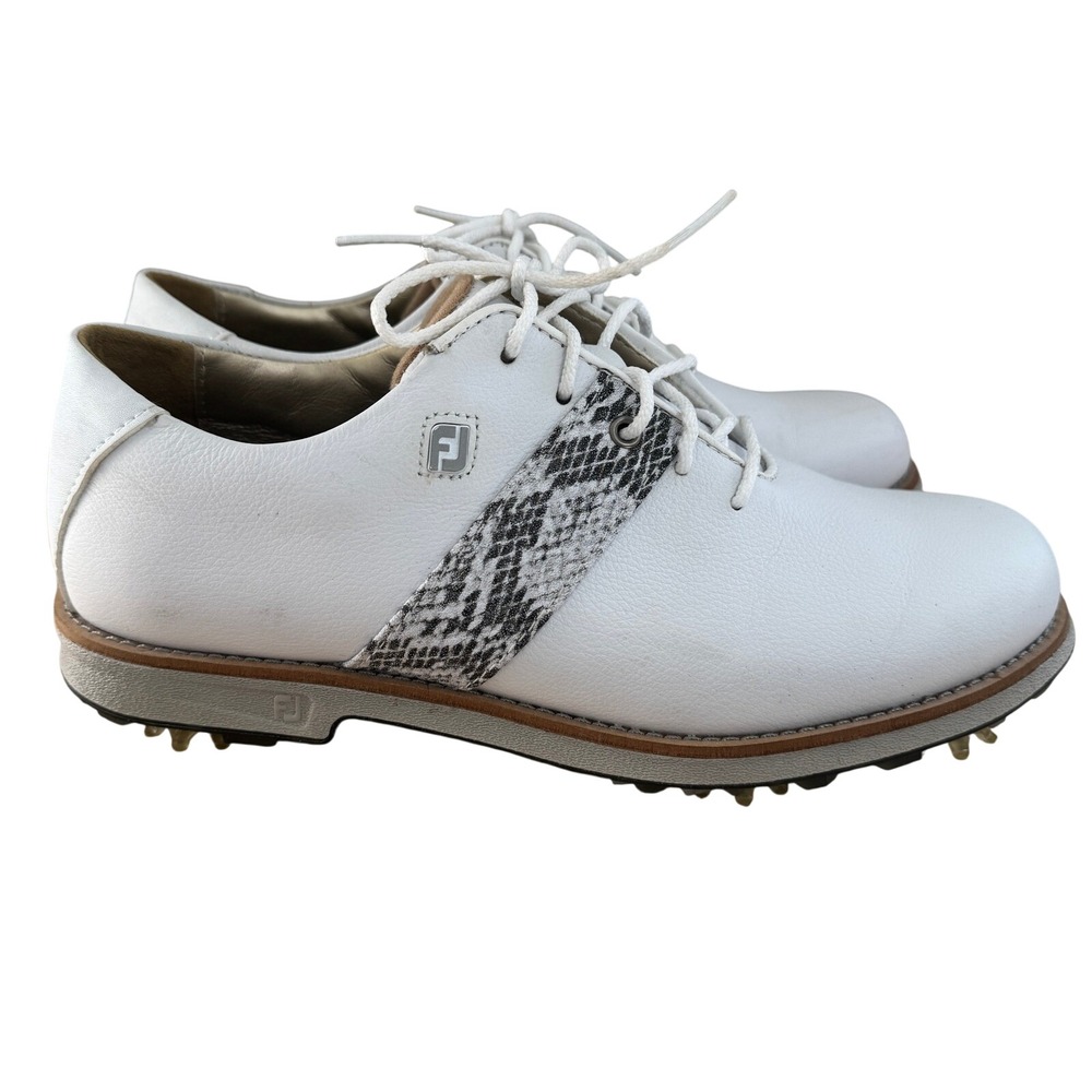 FootJoy Golf Shoes Womens 7 White DryJoys Premiere Series Snakeskin 99021